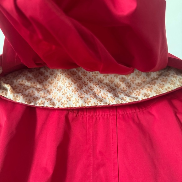 Rainforest Bold Red Hidden Hood Water Resistant Women’s Long Raincoat - Picture 11 of 14